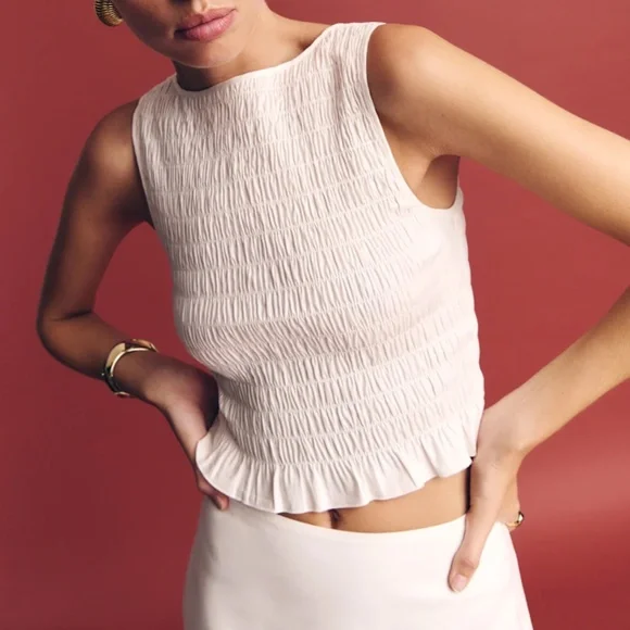 BEST Reformation Laguna Two Piece Set White Ivory Cotton French Midi Classic - Picture 12 of 15